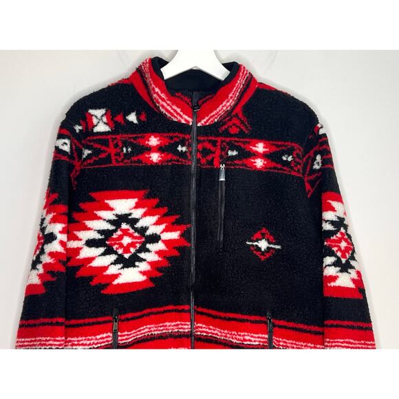 Lauren Ralph Lauren Jacquard Faux-Shearling Jacket Black/Red Women's 2X NWT - Picture 3 of 11